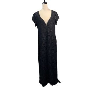 Connected Apparel Women's 16 NWT Black Sequin Gown V-Neck S/S Formal Long Dress